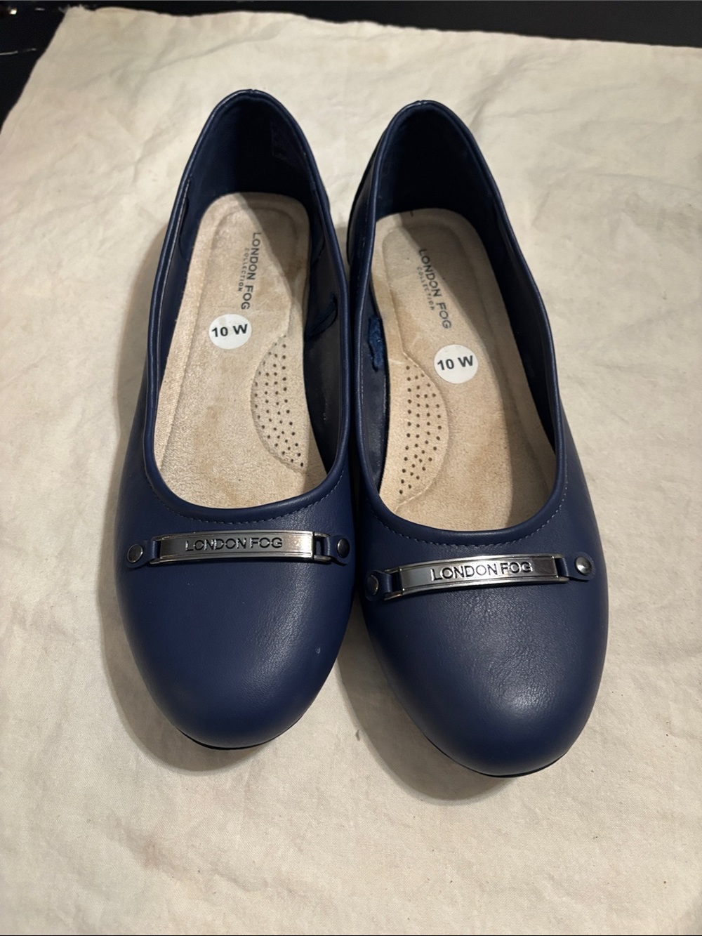 London Fog Navy Slip-On Ballet Flats with Branded Accent